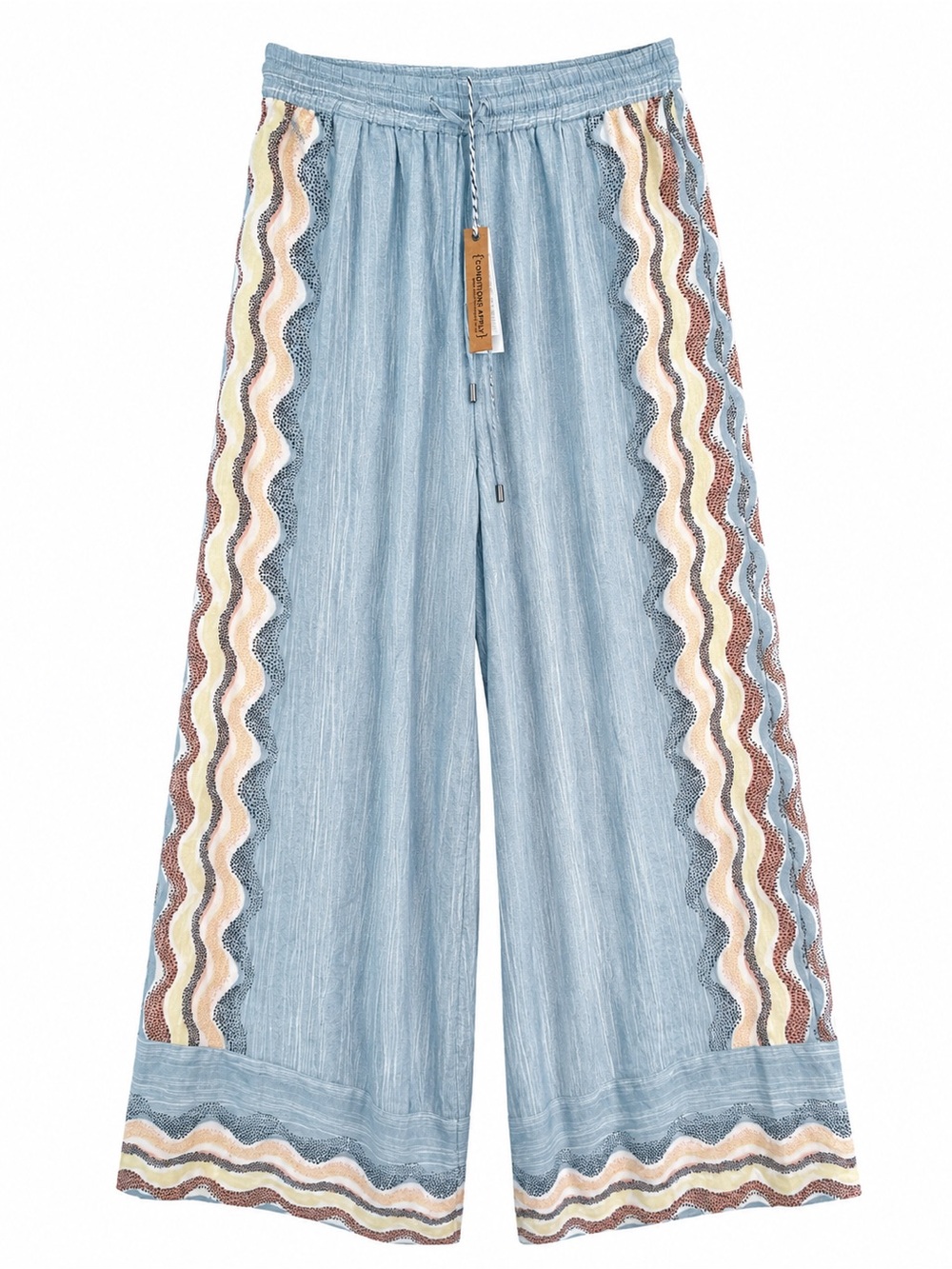 Conditions Apply Life Is Good Sky Blue Wide-Leg Pants with Wavy Trim